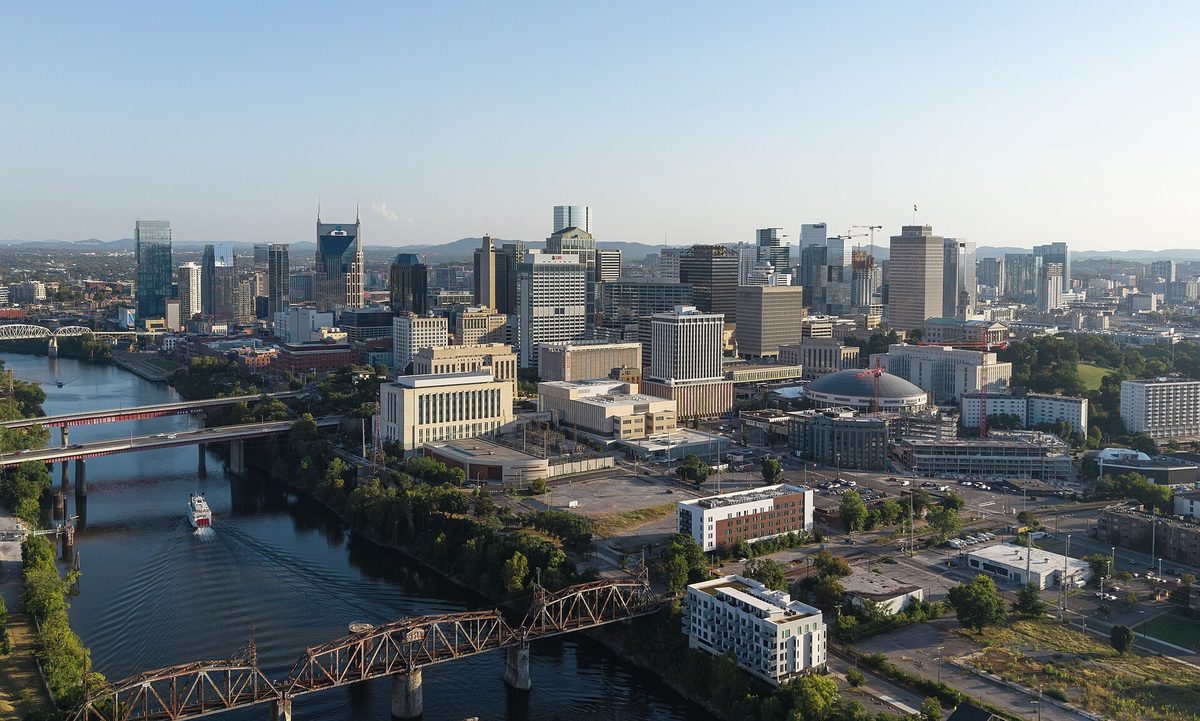 Downtown Nashville and the Cumberland River from above