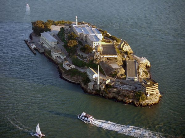 Aerial view of Alcatraz Island in San Francisco Bay